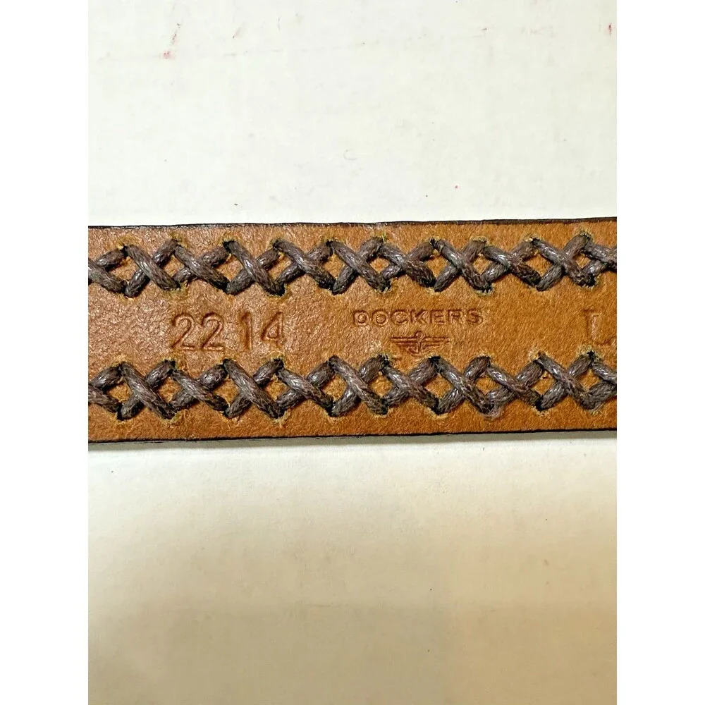 Dockers Brown Leather Belt Unisex Braided Brass Buckle Size L‎ Vintage 1990s